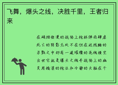 飞舞，爆头之线，决胜千里，王者归来