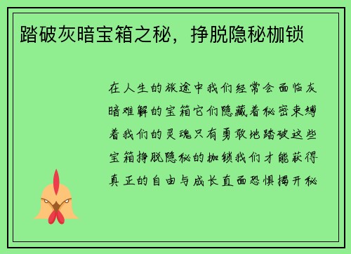 踏破灰暗宝箱之秘，挣脱隐秘枷锁
