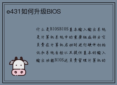 e431如何升级BIOS